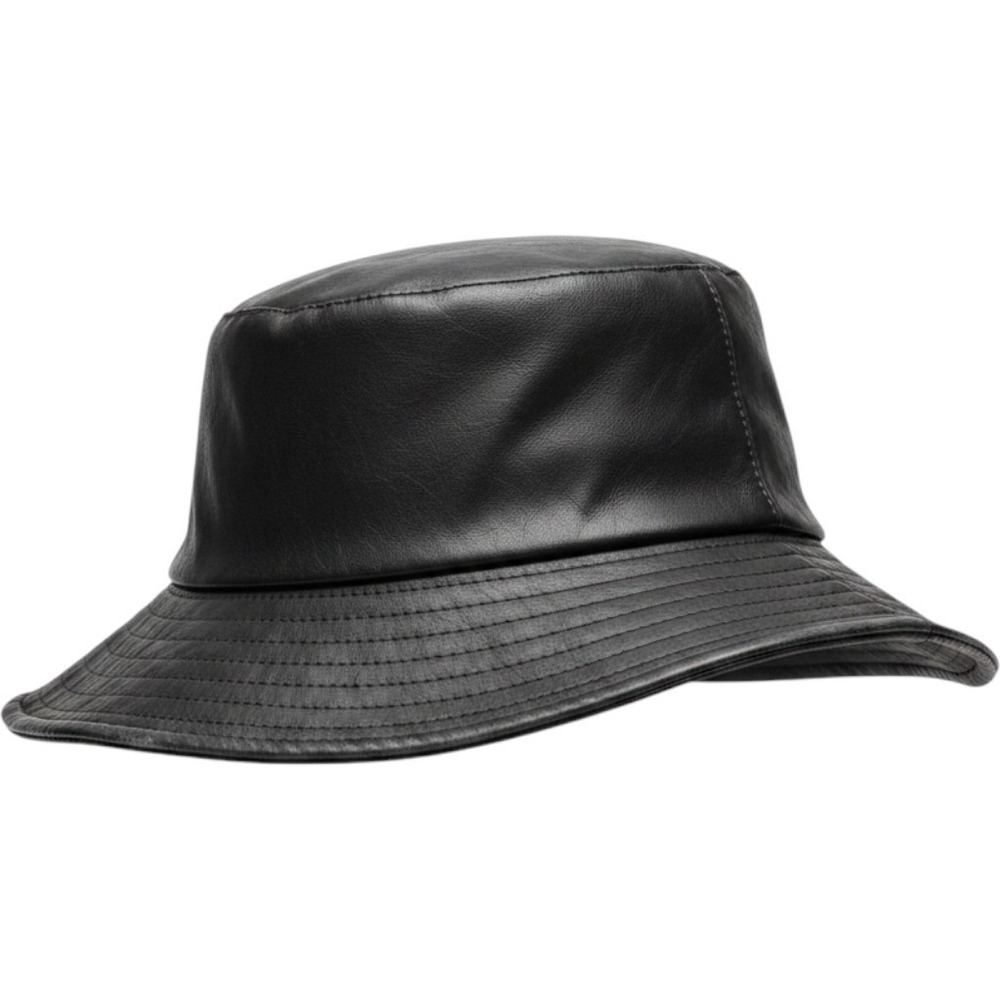 Anthropologie Black Vegan Leather Bucket Hat Faux Leather Wide Brim One Size ALL